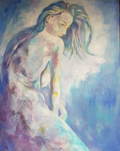 Femme de dos - tons bleus