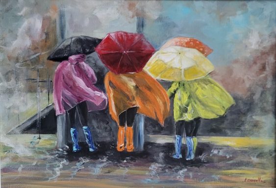 Pluie et parapluies de couleur